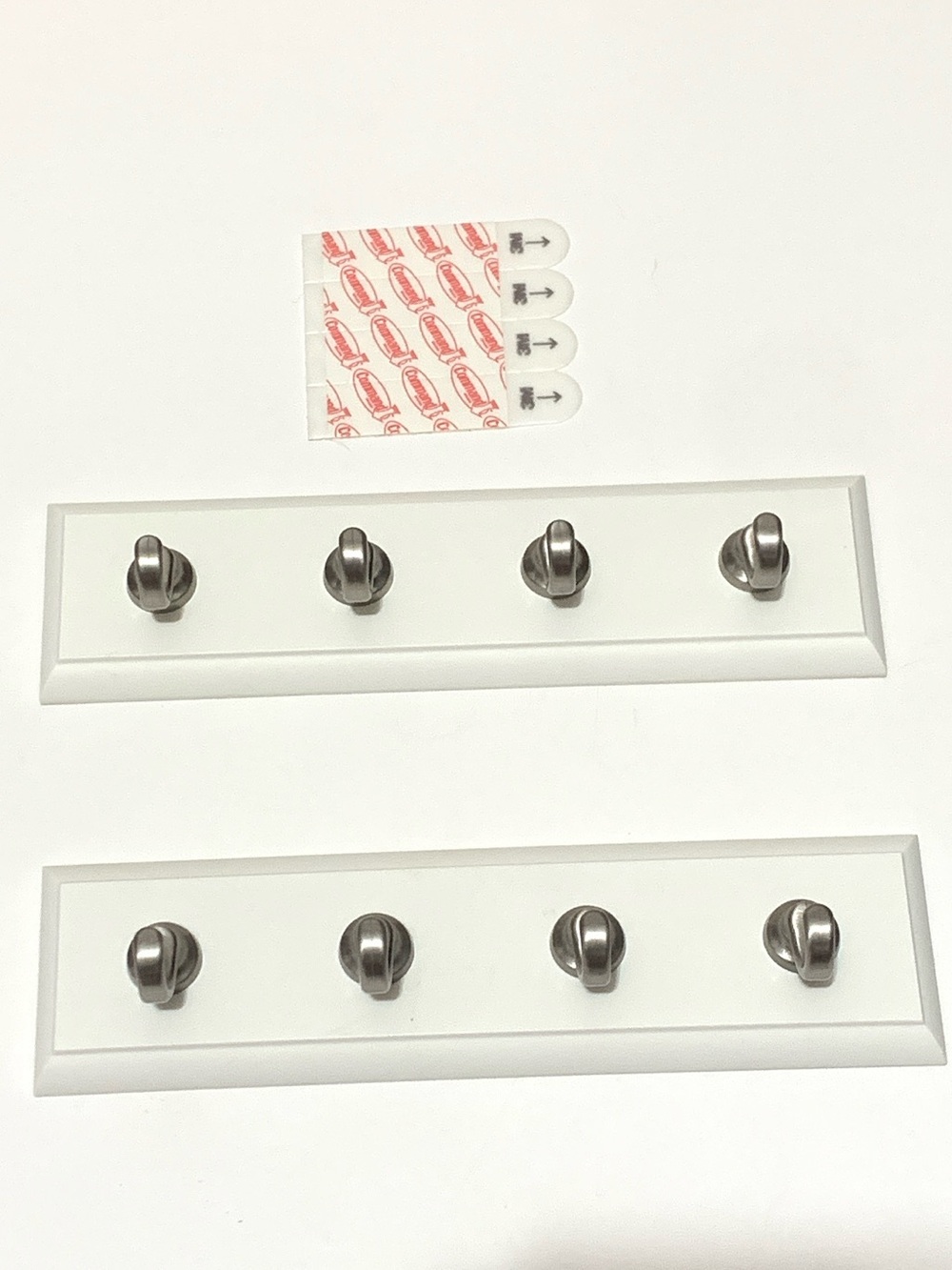 Set of Two White Wall Mount Hook Racks with Metal Knobs